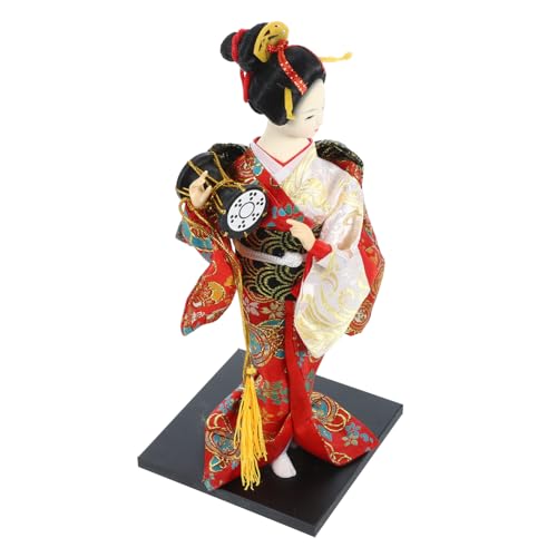 WESIEVYA Geisha-Seidenpuppe Vintage-Puppen Kimono-Puppenauto-Dekoration Kimono-Puppenstatue Kimono-Dekoration Japanische Kulturdekoration Kimono-Puppendekor japanische Kimonopuppe Stoff rot von WESIEVYA