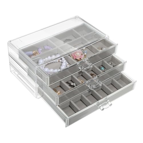 WESIEVYA Kasten Schmuckkästchen Ringorganisator Schmuck-organizer-schublade Schmuckorganisator Für Frauen Schmuckständer Und Displays Schmuckschatullen Und Organizer Grey Plastik von WESIEVYA