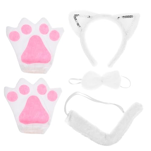 WESIEVYA Katzenkostüm Set Mit Katzenohren Stirnband Katzenpfoten Handschuhen Und Für Halloween Tier Cosplay Und Karneval Ideal Für Und Erwachsene von WESIEVYA