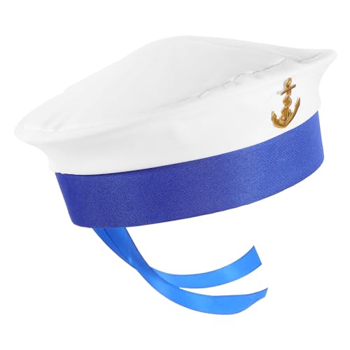 WESIEVYA Matrosenhut Mit Blauen Kanten Und Goldener Ankerverzierung Runder Sailor Hat Für Herren Und Damen Perfektes Kostümzubehör Für Cosplay Und Partys Outfit Accessoire von WESIEVYA