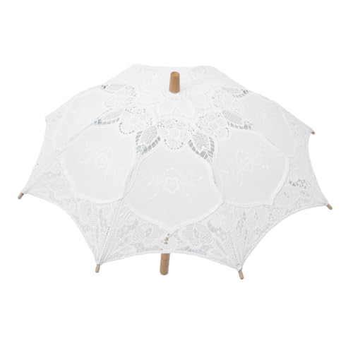 WESIEVYA Regenschirm Aus Spitze Regenschirm Für Hochzeiten Regenschirm Für Kinder Zukünftige Braut Regenschirm Winddicht Lolita-Regenschirm Spitzenschirm Fotografie Regenschirm Weiß Hölzern von WESIEVYA