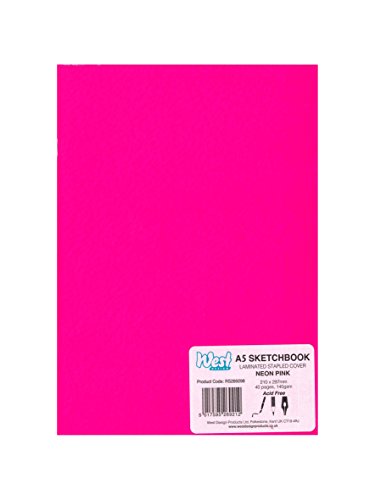 West 263395 A5 140 G/Qm laminiertes Skizzenbuch - Neon Pink von WEST