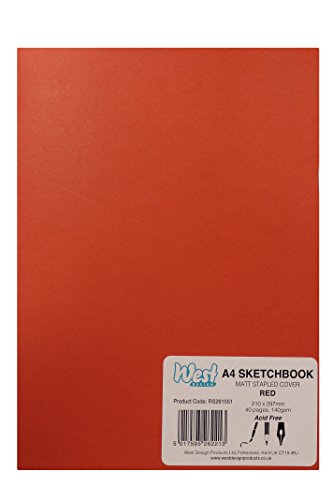 West Design RS261551 1 Skizzenbuch DIN-A4-Format, geheftet, matt, Malen, Zeichnen und Schreiben, rot von WEST