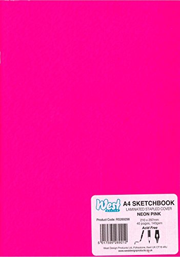 West Design RS262992 1 x 40-seitiges Skizzenbuch DIN-A3-Format, geheftet, laminiert zum Malen, Zeichnen und Schreiben, neonpink von WEST