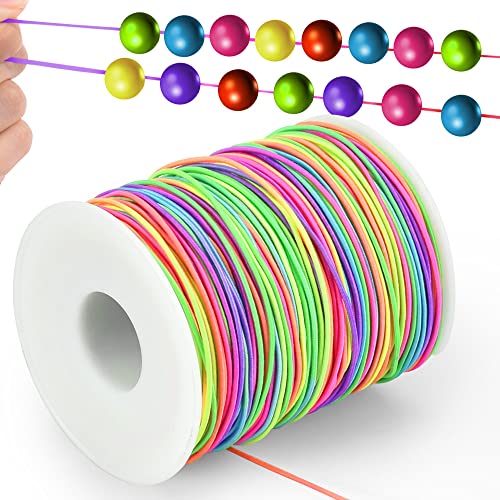 WETARENDA 100m Elastische Kordel Schnur Perlenschnur Gummiband Rund Schmuckherstellung Schnur 1mm Breite Polypropylen Gummikordel Regenbogen Farbe Bastelschnur Perlen Kordel für DIY Schmuck Handwerk von WETARENDA