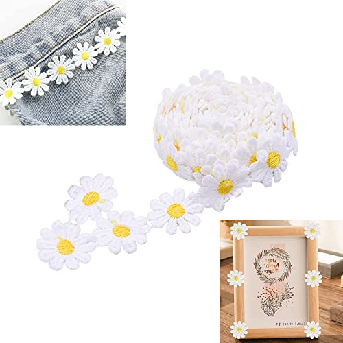 WETARENDA Spitzenborte Blumen Spitzenband Polyester Spitzenbordüre 5 Yards 25mm Zierband zum Nähen Gelb Stickerei Dekoband Spitze Gänseblümchen Blumenband für Hochzeit Scrapbooking Handwerk Kleidung von WETARENDA