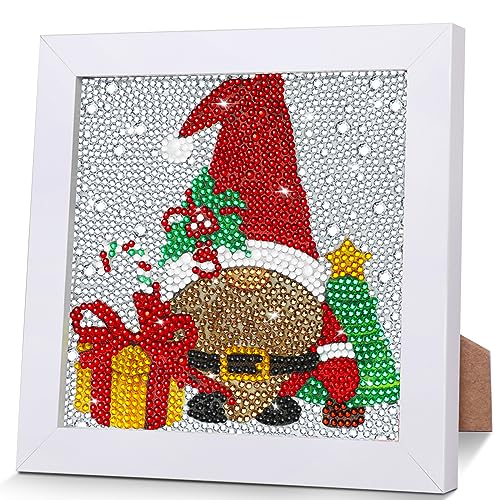 WEVOL Diamond Painting Kinder Weihnachten, 5D Diamant Painting Bilder Wichtel Mit Rahmen für Kinder Mädchen Junge und Erwachsene, Diamond Painting Weihnachten Set für Wand und Tisch Dekoration 18x18cm von WEVOL