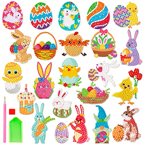 WEVOL Diamond Painting Sticker für Kinder, 22 Stück Ostern 5D Diamant Painting Klein Bilder, DIY Diamant Malere Kits für Kinder Mädchen Junge Anfänger, Diamant Aufkleber Hase Osterei für Ostergeschenk von WEVOL