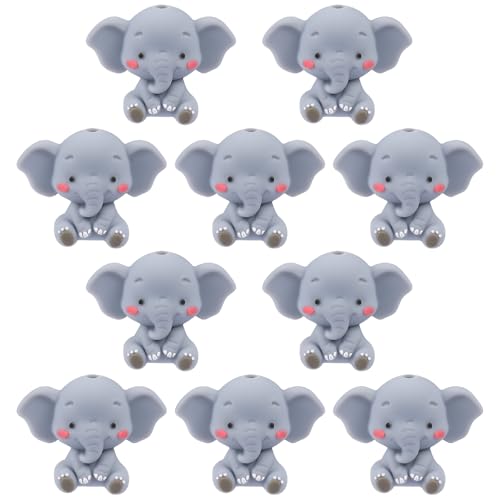 WEWAYSMILE 10 Stück 3D Silikonperlen Silikonperlen In Großpackung Tier Silikonperlen Silikon Stiftperlen Für DIY Schlüsselanhänger Perlenstift Schmuckherstellung (Elefant) von WEWAYSMILE