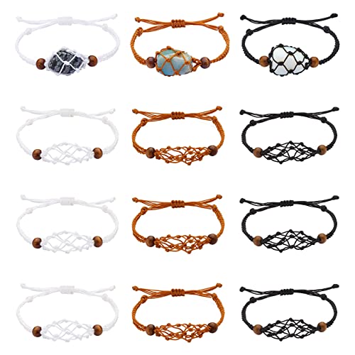 WEWAYSMILE 12 Stück Armband Leerer Steinhalter, Verstellbare Kordel Leerer Steinhalter Kristall, Für Stein Halskette DIY Armband Schmuckherstellung (3 Farben) von WEWAYSMILE