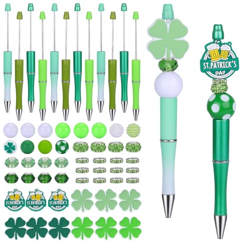 WEWAYSMILE 12 Stück Perlen DIY Kugelschreiber, Perlenstifte Lehrer, DIY Schwarzer Kugelschreiber, Stiftebastelset Zum St. Patrick's Day, Zum Selbermachen, Geschenk, Schul- Und Bürobedarf von WEWAYSMILE