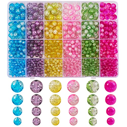 WEWAYSMILE 1500 Stück 24 Stil Crackle Glasperlen, Runde Lampwork Glasperlen, Crackle Lampwork Glasperlen, mit Aufbewahrungsbox, für Halsketten Armband Schmuckherstellung DIY Craft, 4~10 mm von WEWAYSMILE