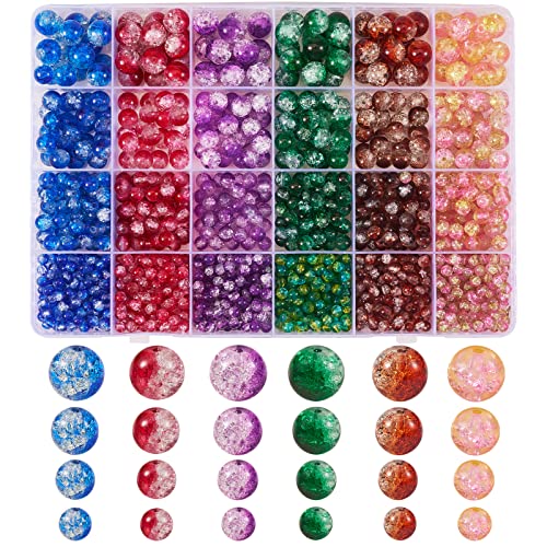 WEWAYSMILE 1500 Stück 24 Stil Crackle Glasperlen, Runde Lampwork Glasperlen, Crackle Lampwork Glasperlen, mit Aufbewahrungsbox, für Halsketten Armband Schmuckherstellung DIY Craft, 4~10mm von WEWAYSMILE