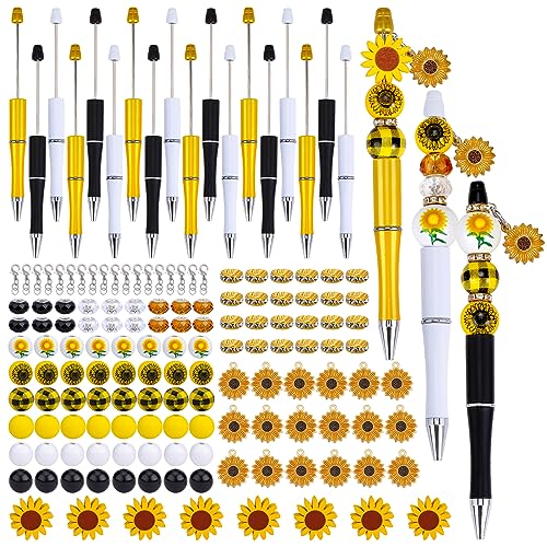 WEWAYSMILE 18 Stück Perlenstifte DIY Kugelschreiber Verschiedene Perlenstift Kits Perlenstifte Aus Kunststoff In Großpackung Mit Perlen Für Frauen Geschenke Schul Und Bürobedarf (Sonnenblume) von WEWAYSMILE