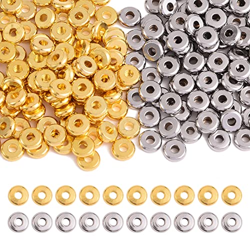 WEWAYSMILE 200 Stück 6 mm Abstandsperlen Aus Messing,Zwischenperlen aus Edelstahl, Edelstahl Flache Runde Spacer Perlen, Zum Basteln Armbändern Halsketten Schmuck Ohrringen (Gold Und Silber) von WEWAYSMILE