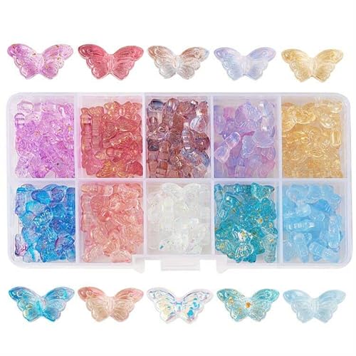 WEWAYSMILE 200 Stück Schmetterling Transparente Glasperlen, Glas Transparent Schmetterling Perle, Für Schmuckherstellung DIY Halskette Armband Ohrringherstellung, Gemischte Farbe, 8x15x4.5 mm von WEWAYSMILE