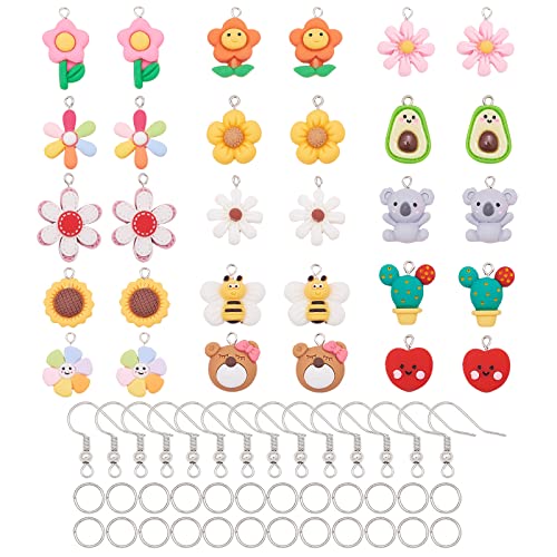 WEWAYSMILE 30 Stück 15 Stile Blume Bunte Anhänger Harz, Blume Charms Gänseblümchen Anhänger Harz, Für Ohrring Armband DIY Schmuckherstellung Anhänger von WEWAYSMILE