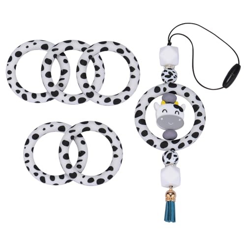 WEWAYSMILE 5 Stück 65 mm Silikon-Fokalperlen, Silikonperlen Schüttung, Silikonperlen Mit Gemischter Für Herstellung Schlüsselanhängern Halsketten Armbändern (Polka Dot Rindfleisch) von WEWAYSMILE