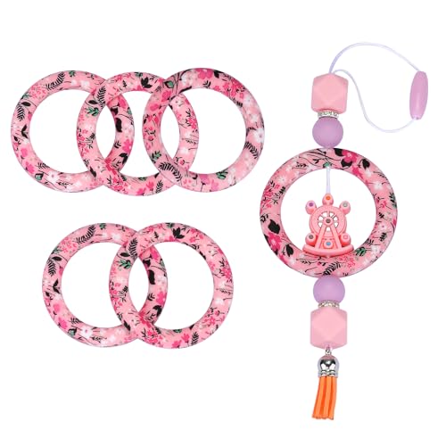 WEWAYSMILE 5 Stück 65 mm Silikon-Fokalperlen, Silikonperlen Set, Silikonperlen Mit Gemischter Für Herstellung Schlüsselanhängern Halsketten Armbändern (RoseRosa Blume) von WEWAYSMILE