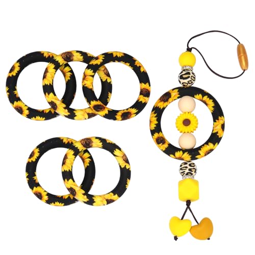 WEWAYSMILE 5 Stück 65 mm Silikon-Fokalperlen, Silikonperlen Set, Silikonperlen Mit Gemischter Für Herstellung Schlüsselanhängern Halsketten Armbändern (Schwarze Sonnenblume) von WEWAYSMILE