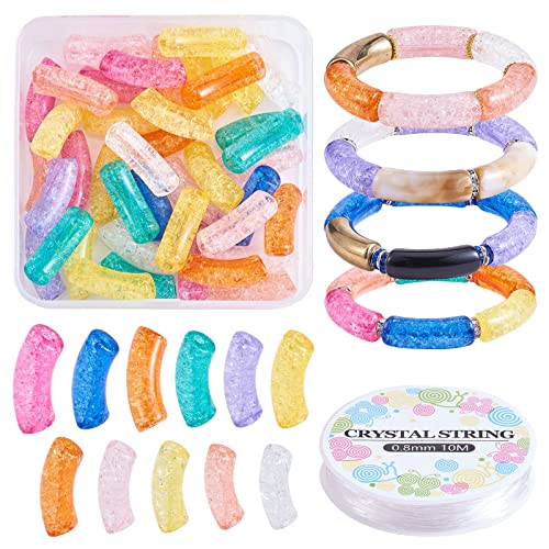 WEWAYSMILE 61 Stück Chunky Bracelet Making Kit, Undurchsichtige Acrylröhrenperlen, Bausatz Für Gebogene Armreifen, Mit Elastischem Kristallfaden, Für DIY Schmuckherstellung Armband Halskette Kit von WEWAYSMILE