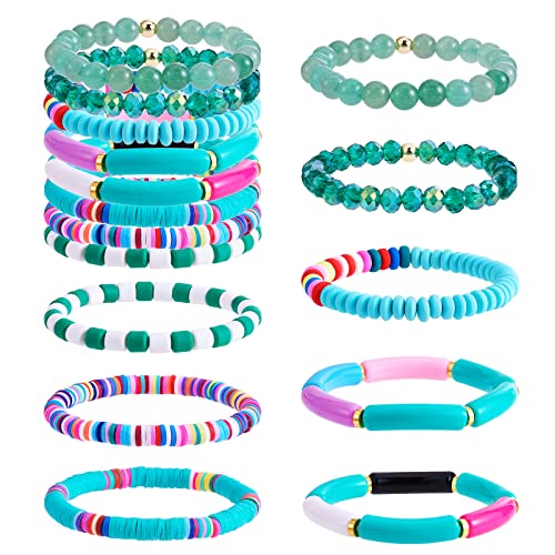 WEWAYSMILE 8 bunte Boho Stapelbare Adrette Armbänder, Glasperlen-Armbänder, Perlen-Stretch-Armbänder-Set, Handgelenkschmuck Für Frauen, Grün von WEWAYSMILE