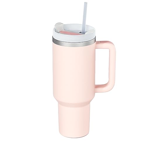 WEYABRO Becher mit Griff und Strohhalm-Deckel, vakuumisoliert, wiederverwendbar, Edelstahl, Kaffeebecher, Reisebecher, Autobecher für heiße und kalte und eisgekühlte Getränke (Rosenquarz) von WEYABRO