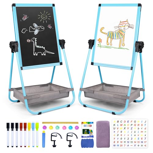 WEYOUNG Staffelei für Kinder, Staffelei für Kleinkinder, verstellbare stehende Metall-Staffelei für Kleinkinder, Whiteboard und Kreidetafel für Kinder, magnetische Kunststaffelei für Kinder im Alter von WEYOUNG