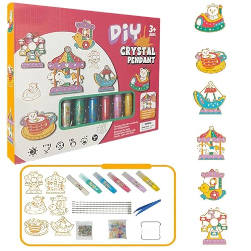 WEYSHHT DIY Crystal Paint Arts and Crafts Set, DIY Kristallfarben Kunst Set, Diamant-Malerei-Schlüsselanhänger-Set, Backfreies Kristallfarben-Kleber-Malerei-Anhänger-Spielzeug, Färbeanhänger von WEYSHHT