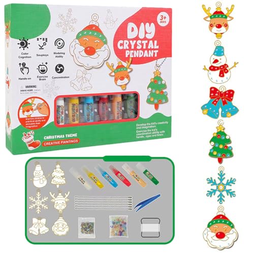 WEYSHHT DIY Crystal Paint Arts and Crafts Set, DIY Kristallfarben Kunst Set, Diamant-Malerei-Schlüsselanhänger-Set, Backfreies Kristallfarben-Kleber-Malerei-Anhänger-Spielzeug, Färbeanhänger von WEYSHHT