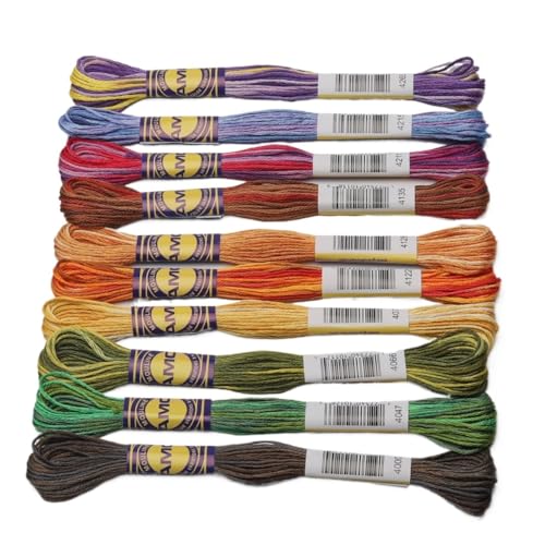 Stickgarn 10 Variegated Colors Set Gassed Mercerized Cotton Embroidery Floss 8.7 Yards Cross Stitch Thread Sticken(Autumn Forest 10) von WEbjay