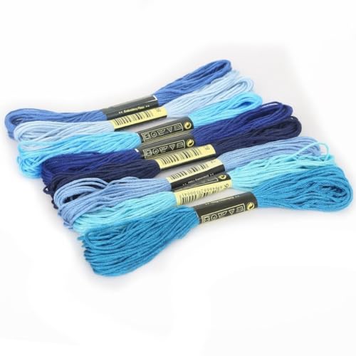 Stickgarn 8 X7.5m Silk Line Cotton Cross Stitch Threads Sewing Skeins Embroidery Thread Floss Kit Knitting Sewing Accessories Sticken(8pcs Blue set) von WEbjay