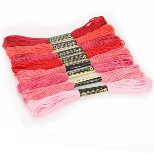 Stickgarn 8 X7.5m Silk Line Cotton Cross Stitch Threads Sewing Skeins Embroidery Thread Floss Kit Knitting Sewing Accessories Sticken(8pcs Red set) von WEbjay