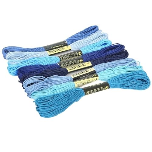 Stickgarn 8PCS Cross Stitch Thread Embroidery Thread Rainbow Color Embroidery Floss Cross Stitch Supplies Beginner Yarn Making Kit 7.5M Sticken(Blue) von WEbjay