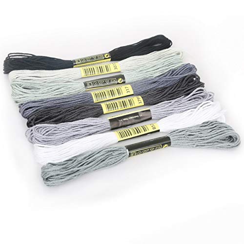 Stickgarn 8pcs/Set Similar Threads Cross Stitch Floss Cotton 8 Meters Embroidery Thread Floss Sewing Skeins Craft Knitting Sticken(Gray series) von WEbjay