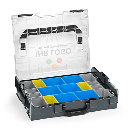 Sortimo L-BOXX 102 Anthrazit mit transparentem Deckel individuell anpassbar mit Ihrem Logo | Insetboxen-Set BC3 | Sortierbox Kleinteile | Ideale Schraubenbox | Aufbewahrung Werkzeugkoffer LBOXX von WFix