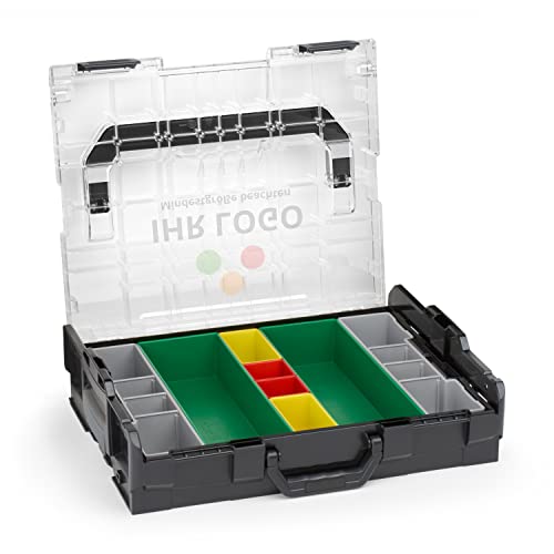 Sortimo L-BOXX 102 Schwarz mit transparentem Deckel individuell anpassbar mit Ihrem Logo | Insetboxen-Set G3 | Sortierbox Kleinteile | Ideale Schraubenbox | Aufbewahrung Werkzeugkoffer LBOXX von WFix