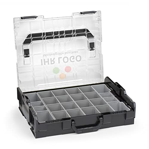 Sortimo L-BOXX 102 Schwarz mit transparentem Deckel individuell anpassbar mit Ihrem Logo | Insetboxen-Set K3 | Sortierbox Kleinteile | Ideale Schraubenbox | Aufbewahrung Werkzeugkoffer LBOXX von WFix