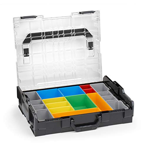 L-BOXX 102 Kunststoff Werkzeugkoffer schwarz Deckel transparent mit Insetboxen-Set H3 Sortierboxen für Kleinteile | ideale Schraubenaufbewahrung System von WFix