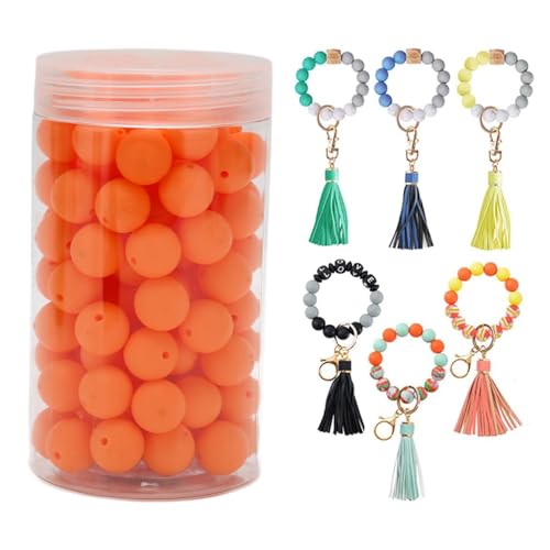 WGFOIP 105 Stück 15 Mm Große Silikonperlen, Runde Silikonperlen, Lose Perlen, Armbandherstellungsset für Armband, Halskette, Schlüsselanhänger (Orange) von WGFOIP