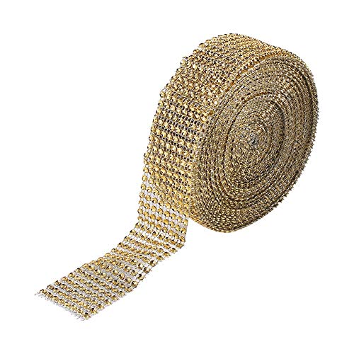 WGFOIP 8 Reihen, 10 Yard heiß Zuschneidbares Diamantgitterband, Funkelnd, für Kerzenhalter, Tortenständer, Ornamente und Geschenkboxen, mit 3 Farben (Gold) von WGFOIP