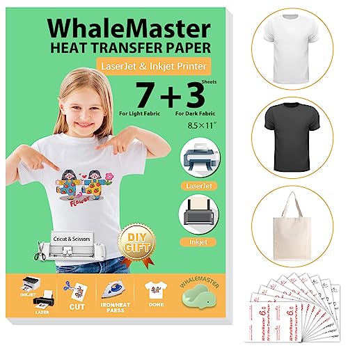 WHALEMASTER Wärmetransfer-Papier zum Aufbügeln, T-Shirt-Material, DIY-Kit, Weiß, Größe M von WHALEMASTER