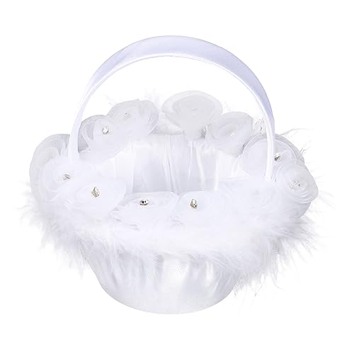 1Stk Blumenkorb Körbe Babykorb Romantisch Brautgeschenk Hochzeitsblasen kühlkorb einkaufskorb hochzeitskorb Zeremonienkorb hohzeitdeko einzigartiger Korb Eleganter Korb Spitze Weiß WHAMVOX von WHAMVOX