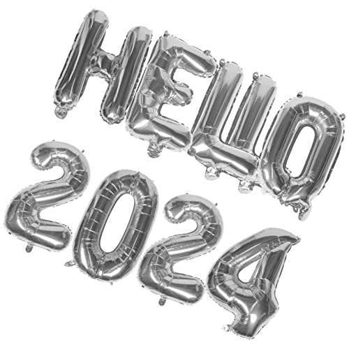 WHAMVOX 1 Satz HELLO 2024 Herzlichen Glückwunsch, Graduiertenballons Ballons Dekoration Ballballon tagut wand polsterung weihnachtsdeko Partydekoration Folienballons Aluminiumfolie Silver von WHAMVOX