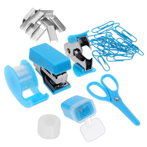 WHAMVOX 1 Satz Kleines Büroschreibtischset (8-teiliges Set) Mini-Heftgerät-Set Hefter für den Schreibtisch Schulbedarf bürobedarf Broschüren Schreibwaren Mini-Briefpapier-Kit Plastik Blue von WHAMVOX