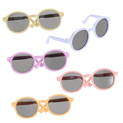 WHAMVOX 5st Puppenbrille Miniaturbrille Für Puppe Gefüllte Tierbrille Runde Drahtgläser Miniatur-Brille Für Puppe Mini-gläser Zum Basteln Puppe Sonnenbrille Puppenhauszubehör Plastik von WHAMVOX