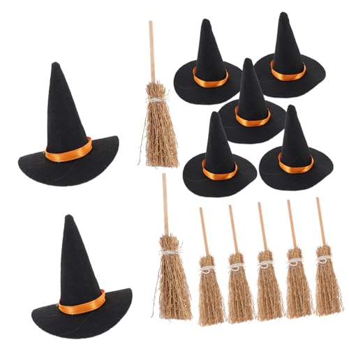 WHAMVOX 7er Set Halloween Mini Hexenhüte Mit Mini Hexenbesen Perfekte Halloween Dekorationen Für Kreative Hexenhandwerke Und Festlichkeiten von WHAMVOX