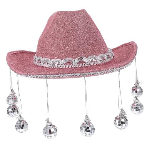 WHAMVOX Disco-cowboyhut Hüte Für Frauen Disco-kugel-cowgirl-hut Kostüm Mit Breiter Krempe Gebogener Westernhut Disco-outfit Cowgirl-hut Partyhut Disco-hut Cosplay-hut Plastik Rosy von WHAMVOX