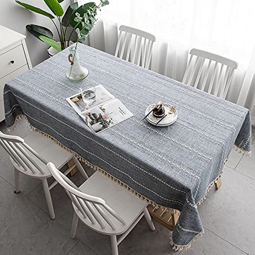 Rechteckige Tischdecke，Quaste Tischwäsche，Abwaschbar Baumwolle und Leinen Tischtuch，Geeignet für Home Küche Speisetisch Dekoration，Grau，120x265cm(47.24x104.33in) von WHAOZ