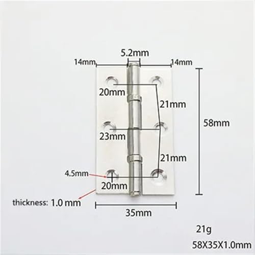 WHARGTSL 6 Stück 2/2,5/3/4 Zoll Mini-Flachscharnier Edelstahl Schranktüren Fensterscharnier Holz, Möbelbeschläge(2.5 inch) von WHARGTSL